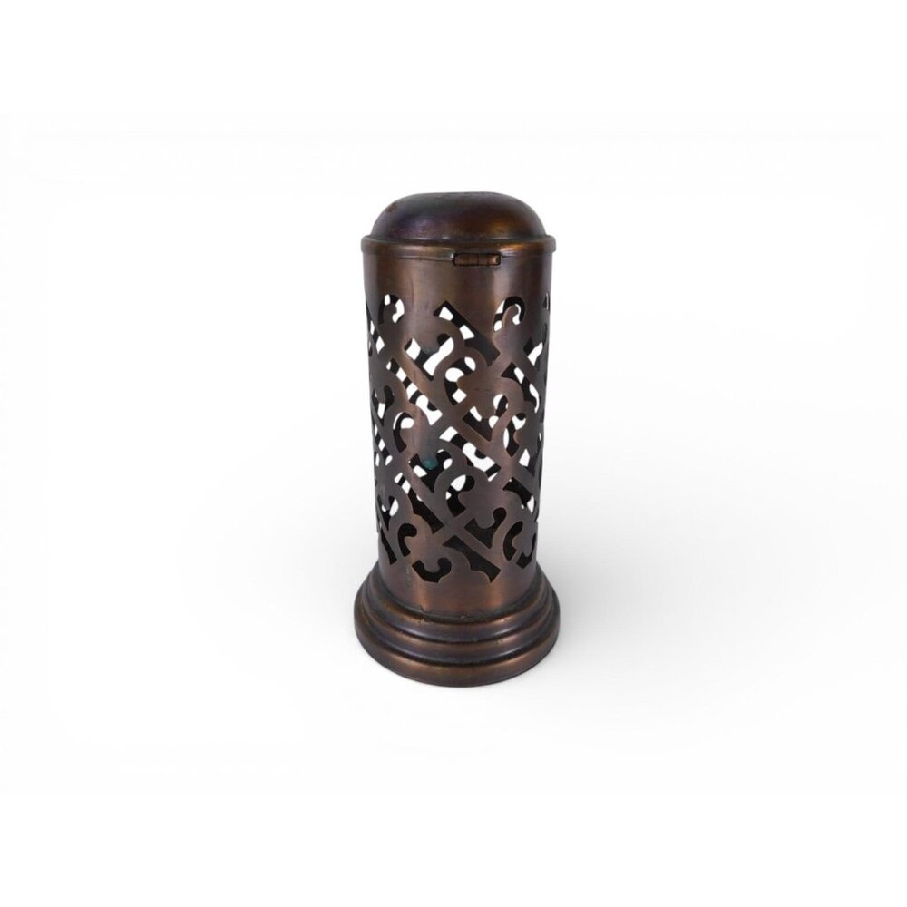 Brown Metal Moroccan Candle Holder Geometric Cutout Medium Table Decor Lantern - Picture 7 of 7